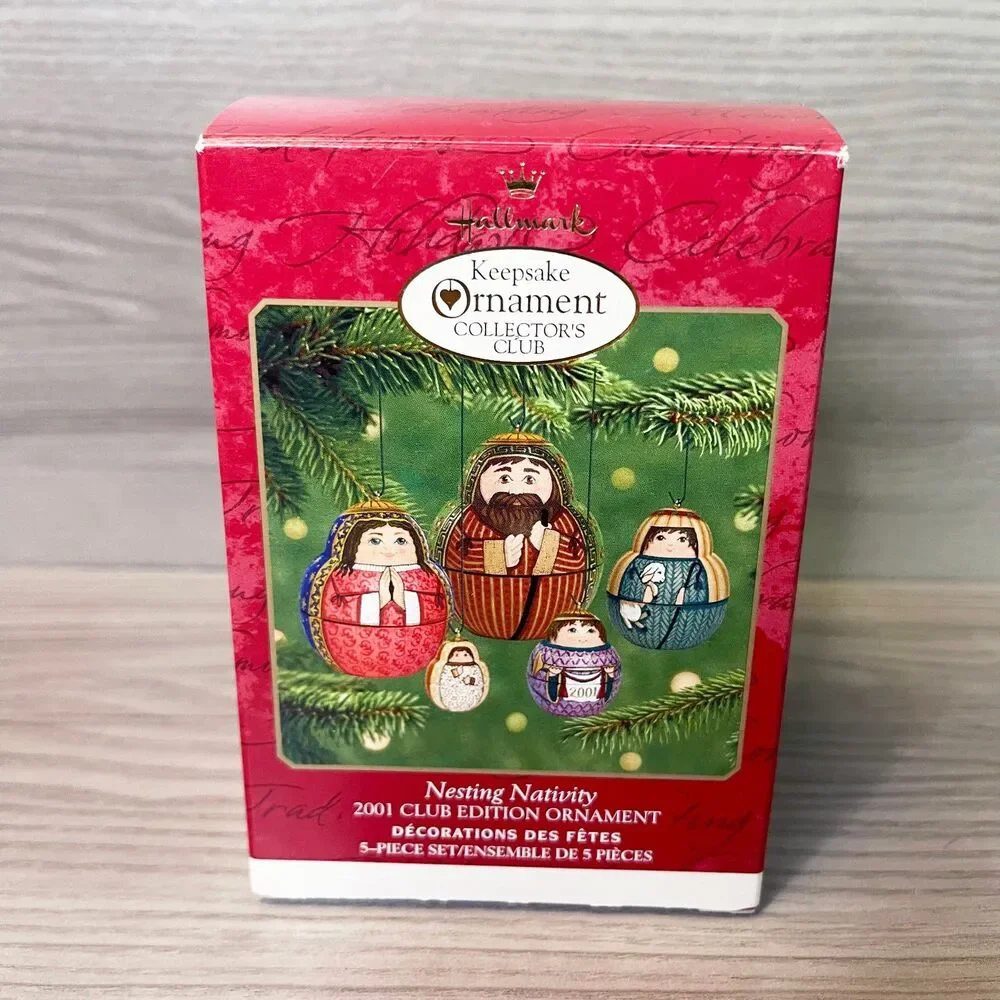 Hallmark Keepsake 2001 Nesting Nativity Club Edition 5 Piece Tin Ornament Set